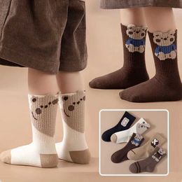 Kids Socks 5 Pairs Spring Winter Fashion Boys Sock for Kids Cute Bear K Baby Boat Long Socks Black White Spring Childrens Clothes d240528