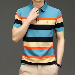 Brand Embroidery Mens Polo Shirts Golf Shirt Summer Striped Button Clothing Business Male Streetwear Short Sleeved T-shirt 240522