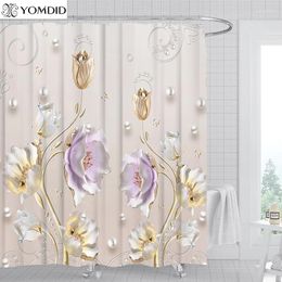 Shower Curtains YOMDID 1/4pcs Bathroom Curtain Set Bath Luxury Flowers Pearl Pattern Stereoscopic Printed Room Decor