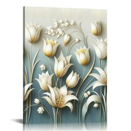 Modern Style White Flower Giclee Canvas Prints Wall Decor Artwork Pictures Painting on Canvas Wall Art for Bedroom Living Room Bathroom Office Home Decorations Gift