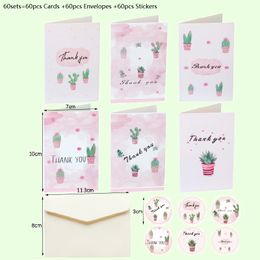 60Sets of Greeting Cards Thank You Cards in Cactus Design with Envelopes and Stickers Folding Cards Blank Inside for Wedding