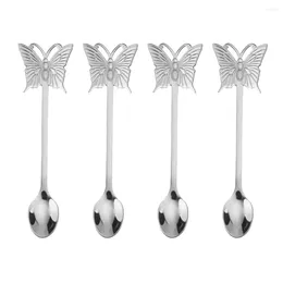 Spoons 4 Pcs Butterfly Fork Spoon Set Coffee Mixer Stick Salad Scoop Dessert Scoops Long Handle Guitar Stainless Steel Child