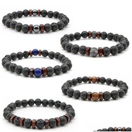 Beaded 8Mm Natural Lava Stone Strands Handmade Elastic Charm Bracelets For Women Men Party Club Decor Yoga Jewelry Drop Delivery Dhveq