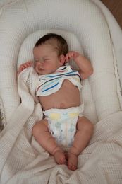 NPK 45CM born Baby Doll Reborn Loulou Asleep Soft Cuddly Body Lifelike 3D Skin with Visible Veins High Quality Handmade 240528
