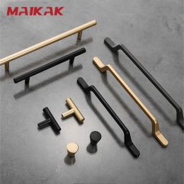 MAIKAK European Simple Black Kitchen Cabinet Door Handles Matte Gold Aluminium Alloy Drawer Pulls Furniture Handle Hardware