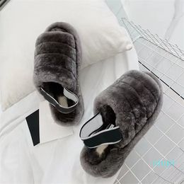 Designer -Women Fur Slippers Boots Fluffy Faux Fur Slipper Designer Thick Bottom Light Brown merino wool slides Fashion Warm Indoor Flip Flops