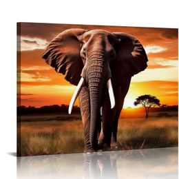 FC3075 Canvas Wall Art Elephant Picture African Wild Animals Artwork Painting Print for Living Room Bedroom Kitchen Home and Office Wall Decor