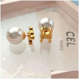 Stud Luxury Big Pearl Ce Brand Letters Designer Earrings Women 18K Gold Studs Elegant Charm Diamond Double Side Ball Aretes Earings Ea Otepy