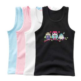 Tank Top Cartoon Family Owl Printed Vest Kids Girls Summer Birthday Tank Top Kids Sleeveless T Shirt 3-14Year Children Party Clothes Y240527