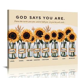 Inspirational Bible Verse Canvas Wall Art Decor Christian Sunflower God Says You Are Poster Painting Bible Affirmation Print