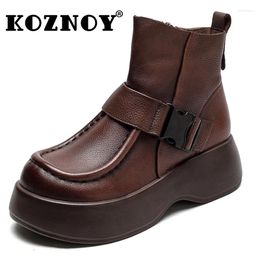 Boots Koznoy 6cm Genuine Leather Punk Big Toe Platform Wedge Thick Sole Motorcycle Ankle Booties For Women Autumn Spring Shoes