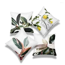 Pillow 4pcs Home Pillowcase Decoration Hand-painted Watercolor Plants Print Set Of 4 Linen Decorative Covers