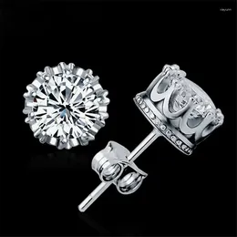 Stud Earrings 1 Pair Fashion Jewelry Crown Women Classic Shining Zircon Small Silver Color Ears For Men Crystal