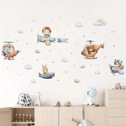 Wall Decor Cartoon Cute Bear Elephant Aeroplane Star Animal Wall Stickers Removable for Bedroom Living Room Nursery Decoration Wall Decal d240528
