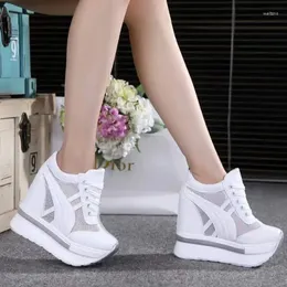 Dress Shoes Classic Women Mesh Platform Sneakers White 10CM High Heel Wedges Outdoor Breathable Casual Autumn Round Toe 2024