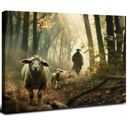 Jesus and Lamb Canvas Wall Art Jesus Pictures for Wall Jesus Printing Christmas Wall Art Jesus Running After Lost Lamb