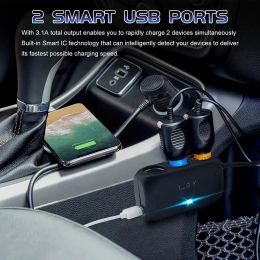 120W 3 Socket Cigarette Lighter Splitter Dual USB Socket Car Adapte LED Fast Charger Plug Car accessory for IPhone GPS Dashcam