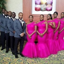 African Fuchsia Plus Size Bridesmaid Dresses Long One Shoulder Mermaid Prom Dress Floor Length Maid Of honor Wedding Guest Dress 3200