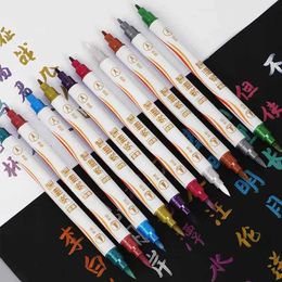 Watercolor Brush Pens Markers 10Colors Metal Calligraphy Pen Double Head Thin/Soft Brush Art Marking Pen Clip Book Craft Card Making Stationery Supplies WX5.27
