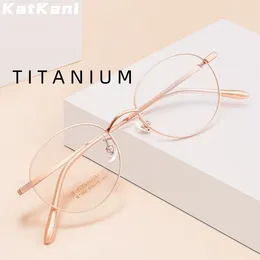 Sunglasses Frames KatKani Fashion Ultra-light Small Eyewear Retro Round Pure Titanium Optical PPrescription Glasses Frame For Men And Women
