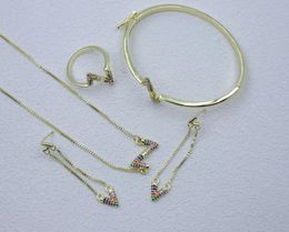 Necklace Earrings Set GUANXI Fashionable 14k Gold Plated Dainty Fine Jewellery 4 Piece Zircon