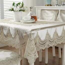 Table Cloth White Gold Velvet Rectangle Tablecloth Luxury Embroidered Lace Europe Table Cloths For Dining Table Chair Cover Home