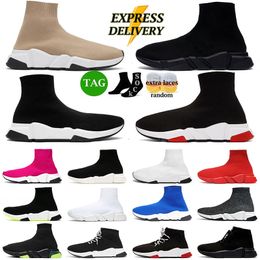 Designer sock shoes men women Graffiti White Black Red Beige Pink Clear Sole Lace-up Neon Yellow socks speed runner trainers flat sports platform sneakers casual 36-47