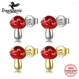 Stud Earrings TrustDavis 2024 Real 925 Sterling Silver Vintage Mushroom Earring For Women Girl Kids Birthday Gift Fine Jewellery LB597