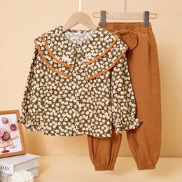 Clothing Sets Autumn Spring Girls Children Outfits Suit Preppy Cotton Flower Shirt & Pants Kids Tracksuit 4 5 6 7 8 10 12 Years