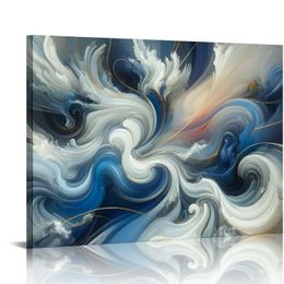 Wall Art Canvas Abstract Art Paintings Blue Fantasy Colourful Graffiti on White Background Modern Artwork Decor for Living Room Bedroom Kitchen