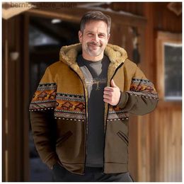 Men's Hoodies Sweatshirts Vintage Winter Jackets for Men Bison Print Design Motorcycle Jacket Casual Long Sleeve Coats Male Versatile Hooded Sweatshirts Q240528