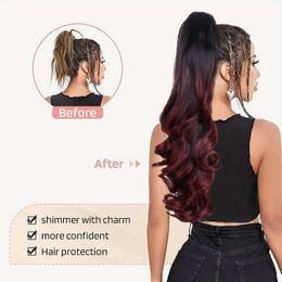 Wig womens fashionable synthetic ponytail wig drawstring brown gradient long curly hair