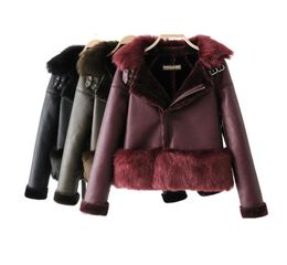 Winter coats and jackets women thick fur collar green leatber jacket cotton black outerwear womans motorcycle leather jacket 201038890491