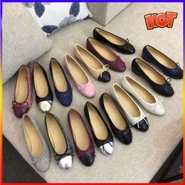 2024 shoes Black Ballet Flats Shoes Women brands Quilted Genuine Leather Slip on Ballerina Round Toe Ladies Dress Shoes channel