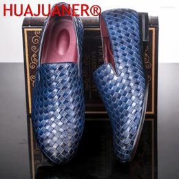 Casual Shoes Men's Retro Woven Leather Mens Driving Loafers Light Moccasins Men Trendy Party Wedding Flats EUR Sizes 38-48