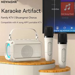 Dual microphone karaoke machine bass ser portable Bluetooth PA ser system with 2 wireless microphones home singing machine 240514