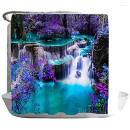 Shower Curtains Waterfall With Trees By Ho Me Lili Curtain Turquoise And Purple Nature Print Forest Home Bath Decors Durable Waterproof