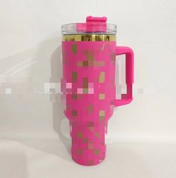 Cross-Border 40Oz New Handle Cup Cup 304 Stainless Steel Straw Large Ice Cup Car Cow Head Leopard Print Fashion