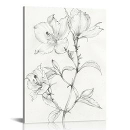 Grey Floral Wall Art -Plant Posters for Wall Vintage, Botanical Prints, Black and White Wall Art Flower Pictures for Room Aesthetic, Farmhouse Bathroom Art