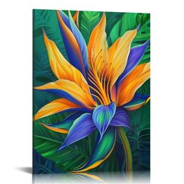 Leinwand Wandkunstmalerei Bunte Strelitzia Bird of Paradise Exotic Flower Botanical Green Home Decorative Kunstwerke Drucke