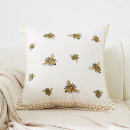 Pillow DUNXDECO French Embroidery Cover Decorative Case Country Stle Gold Bee Retro Living Room Sofa Bedding Deco