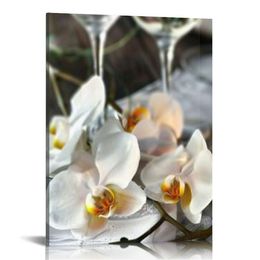 5 Panels Large Size Flowers Canvas Painting Print Wall Art Modern Vivid White Orchid Blossoming Floral Picture for Living Room Decoration