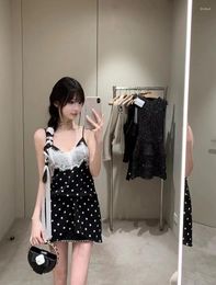 Women's Tanks Sweet Girl Retro Black Polka Dot Lace Strap Top For Spring/summer Sexy Patchwork Camisole Fashion Female Clothes