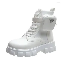 Boots Women In Motorcycle Ankle Wedges Female Lace Up Platforms White Black Leather Oxford Shoes