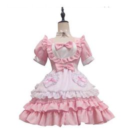 Sexy Cute Pink Maid Dress Japanese Sweet Female Lolita Dress Role Play Come Halloween Party Cosplay Anime Maid Uniform Suit L220714 305j