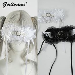 Party Supplies Y2K Eye Mask Japanese Mine Barrettes Integral Clip Womens Black And White Ribbon Bowknot Hair Metal Heart Chain Pu