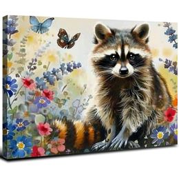 Cute Raccoon Wall Art Raccoon Pictures Wall Decor Canvas Print Painting Home Decoration Artwork For Living Room Office Bedroom Bathroom Framed