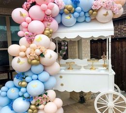 108pcs Macaron Pink Blue Orange Balloons Garland Arch Kit 3D Gold Hollow Butterfly For Birthday Gender Reveal Party Decoration 2204038250