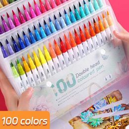 Watercolor Brush Pens Markers 24/48/60/80/100 Color Double Head Washable Color Mark Set Artist Korean Stationery School Supplies Art Supplies WX5.27