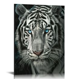 Arte de parede de impressão de leopardo preto e branco Tigre Arte da parede abstrato Animal Picture Painting On Canvas Pronto para pendurar para decoração da sala de estar 16x20 polegadas